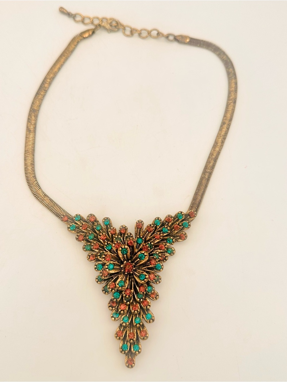 Vintage-Inspired Teardrop Statement Necklace in Teal  & Amber